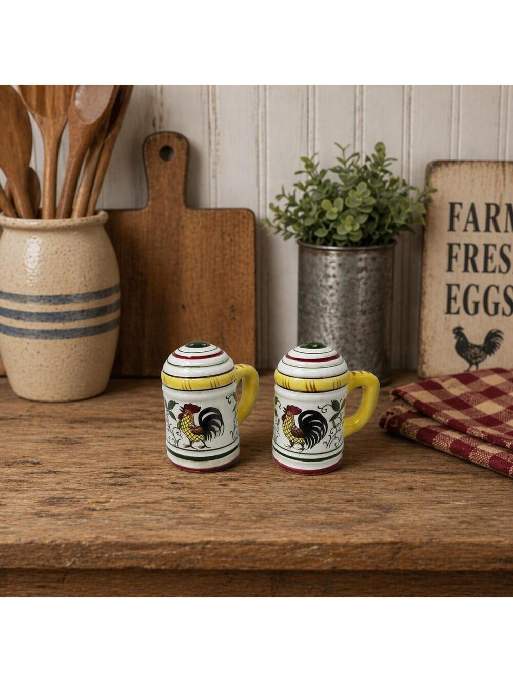 Vintage Ucagco Rooster Salt Pepper Shakers Japan Farmhouse Decor